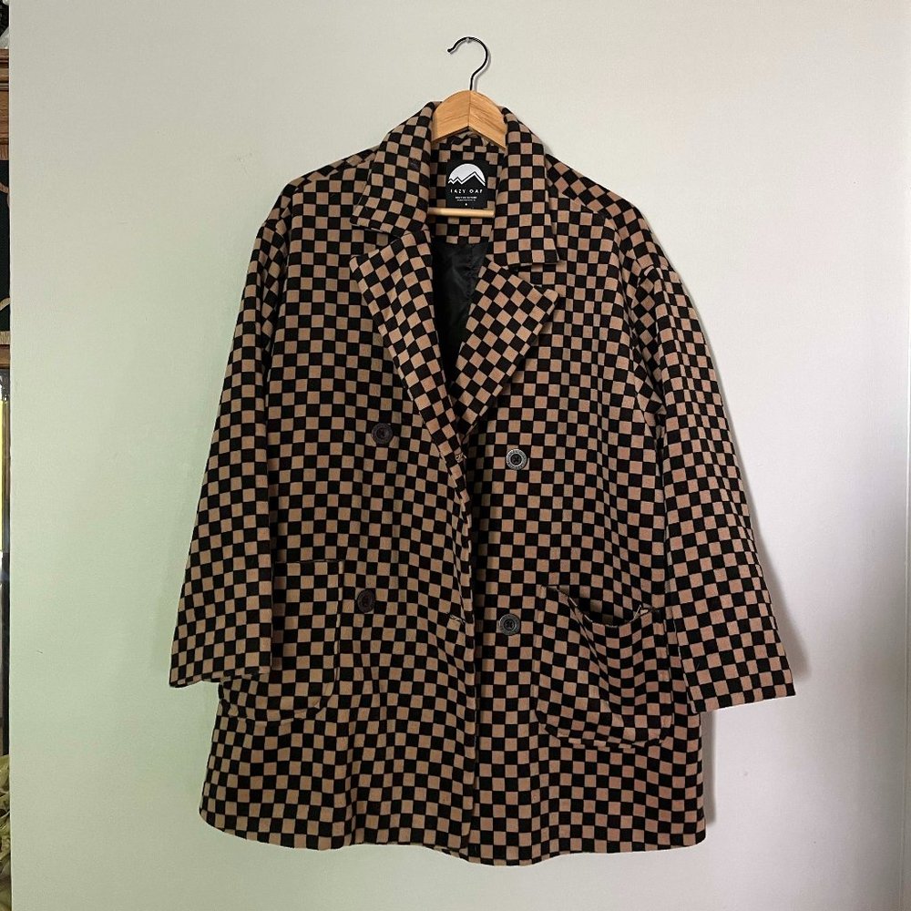 Lazy Oaf Tan & Black Checkered Oversized Coat size M